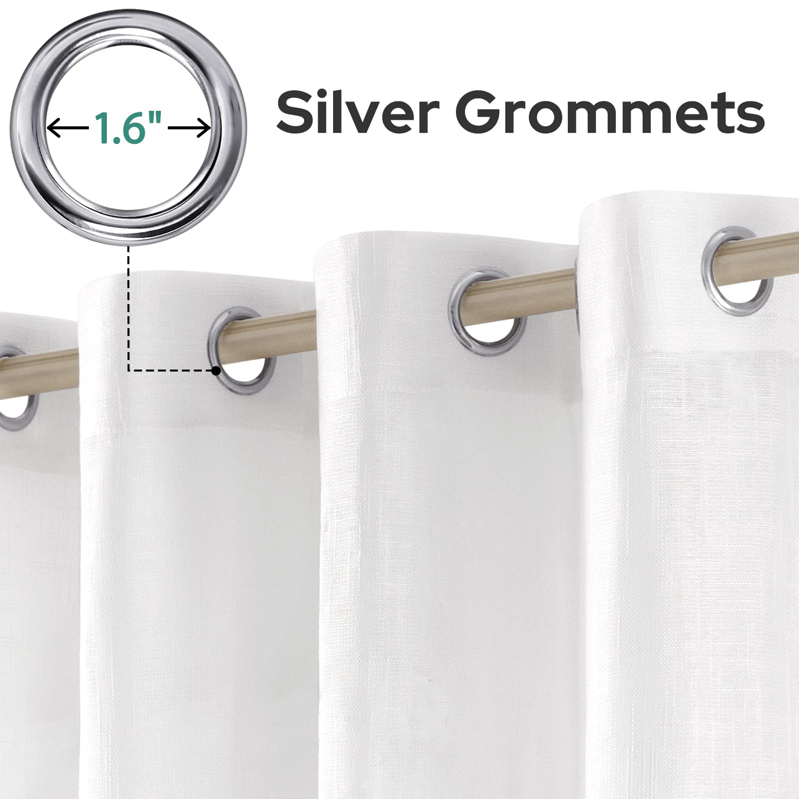Homeideas White Linen Sheer Curtains 63 Inches Long 2 Panels Textured Semi Sheer Curtains Farmhouse Curtains Sheer Privacy Windo